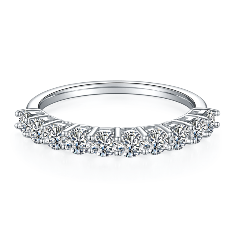 Round S925 silver plated white gold moissanite diamond women's ring 1.0 carat D-grade